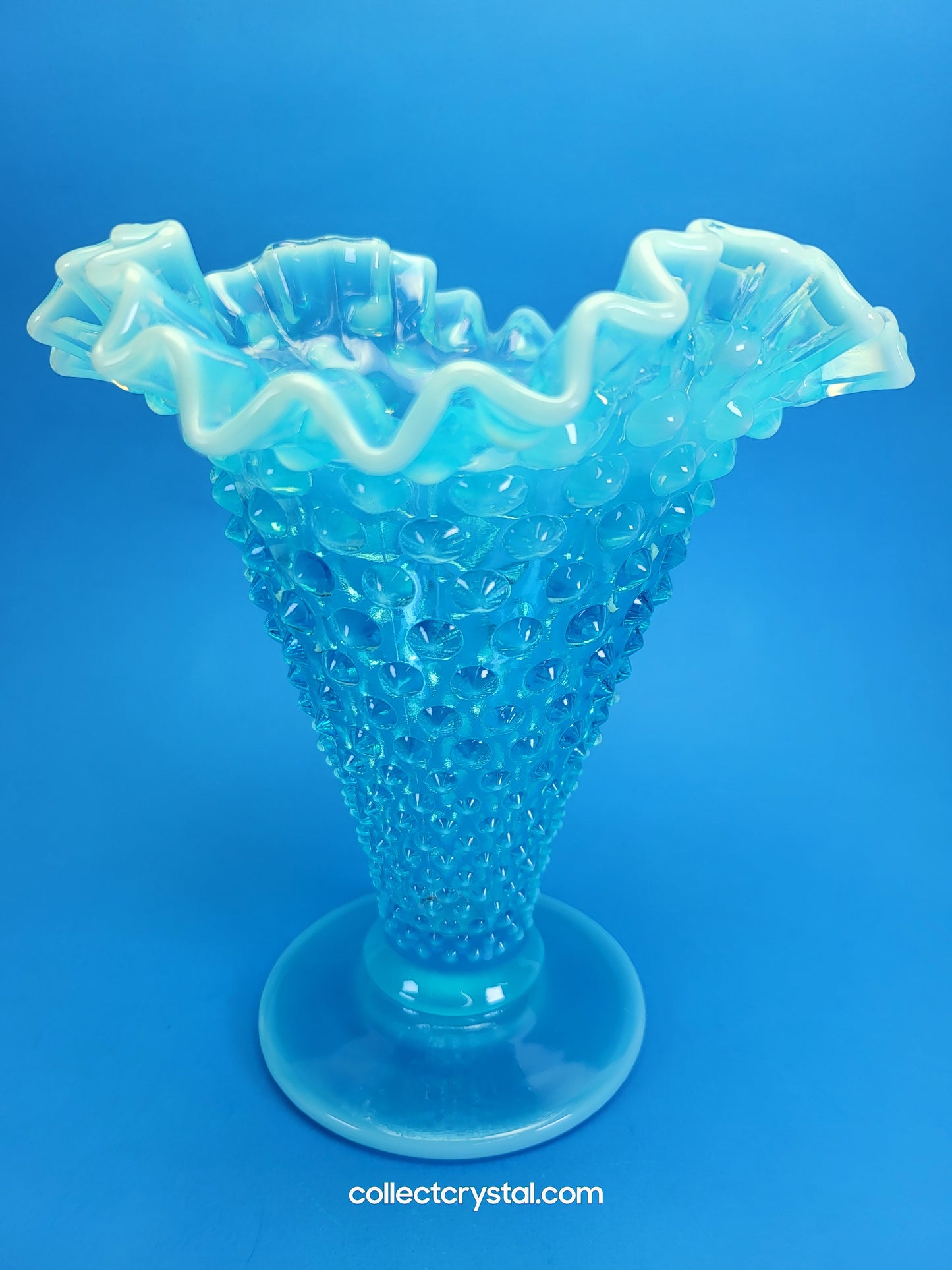 Fenton blue opal hobnail vase