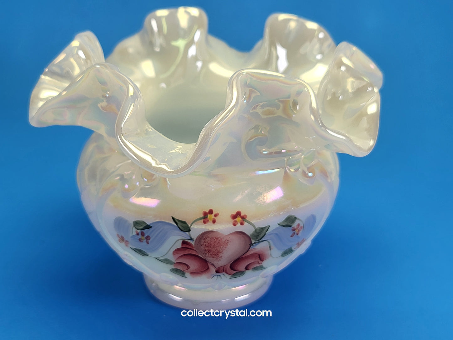 Fenton Opal heart bud vase