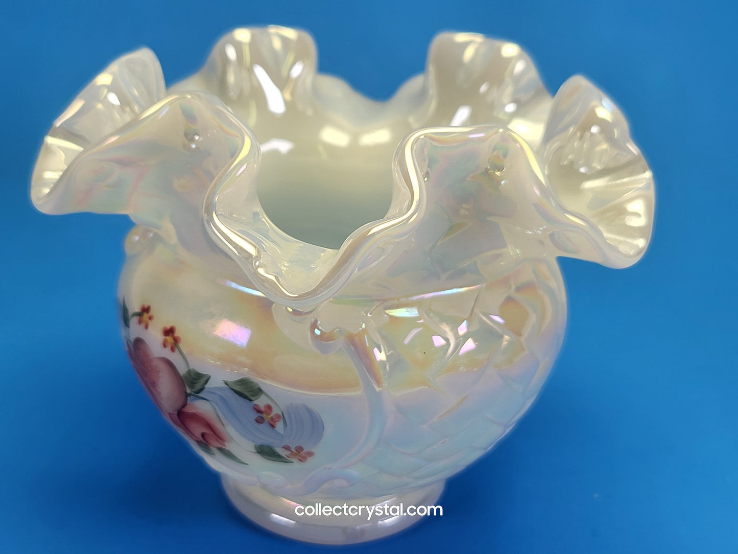 Fenton Opal heart bud vase