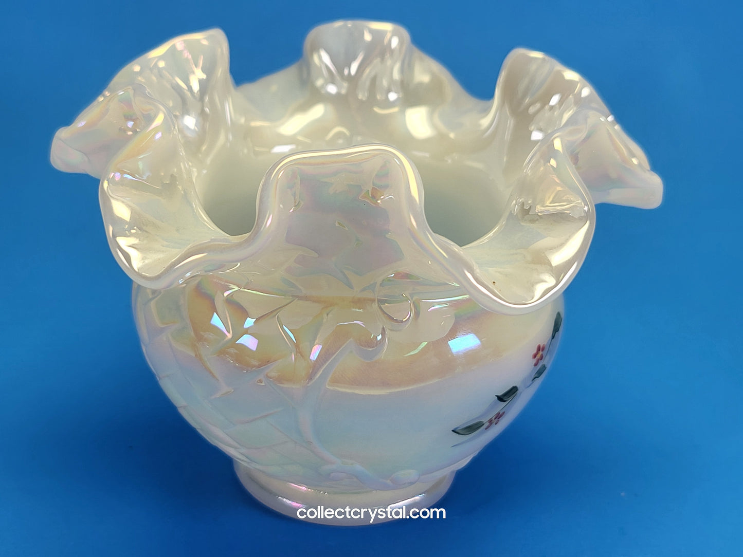 Fenton Opal heart bud vase