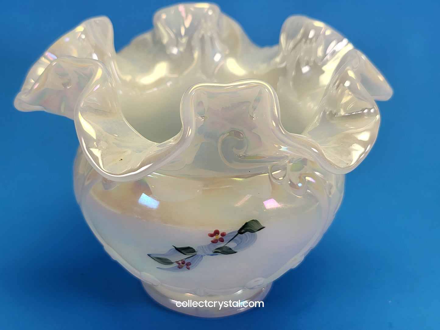 Fenton Opal heart bud vase