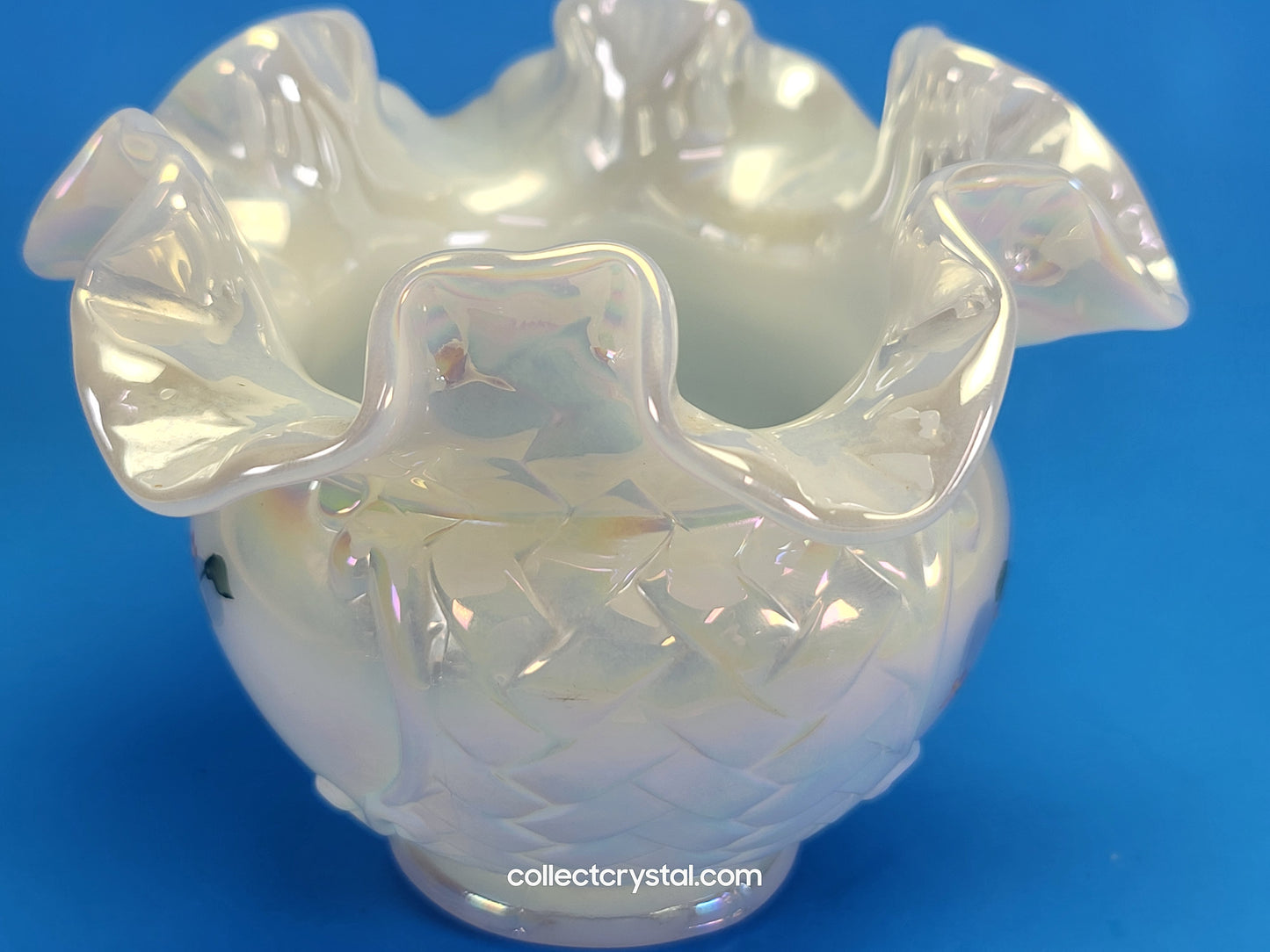 Fenton Opal heart bud vase
