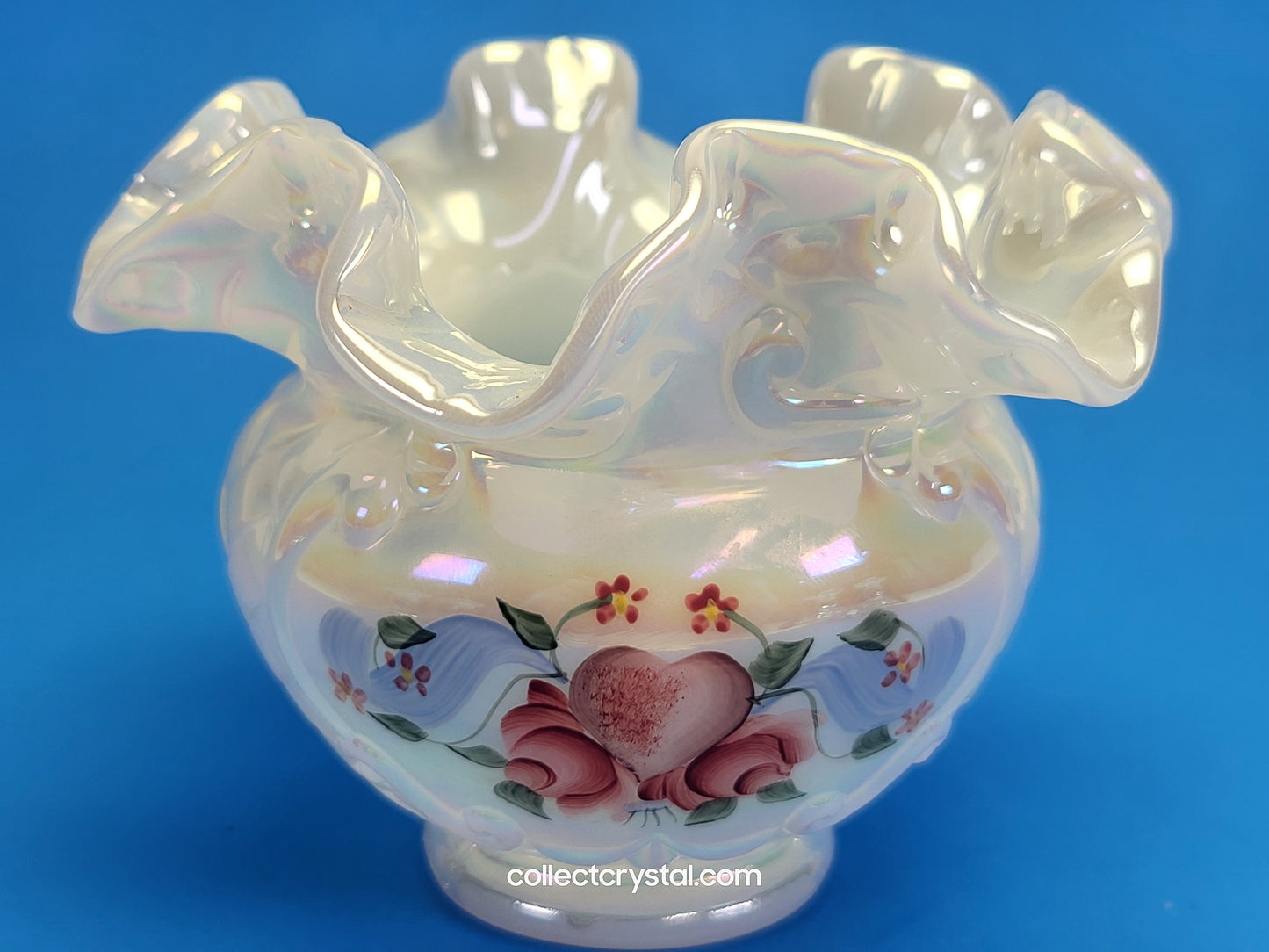 Fenton Opal heart bud vase