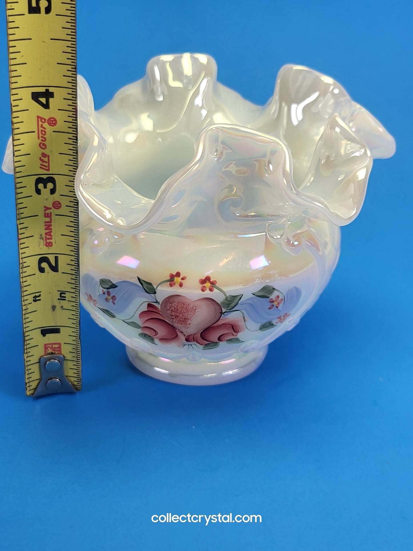 Fenton Opal heart bud vase