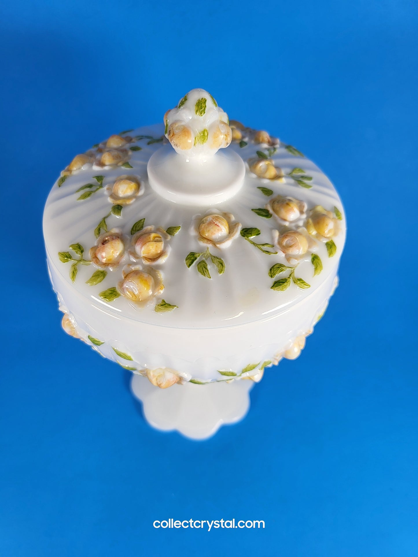 Fenton milk glass hand painted candy dish with lid