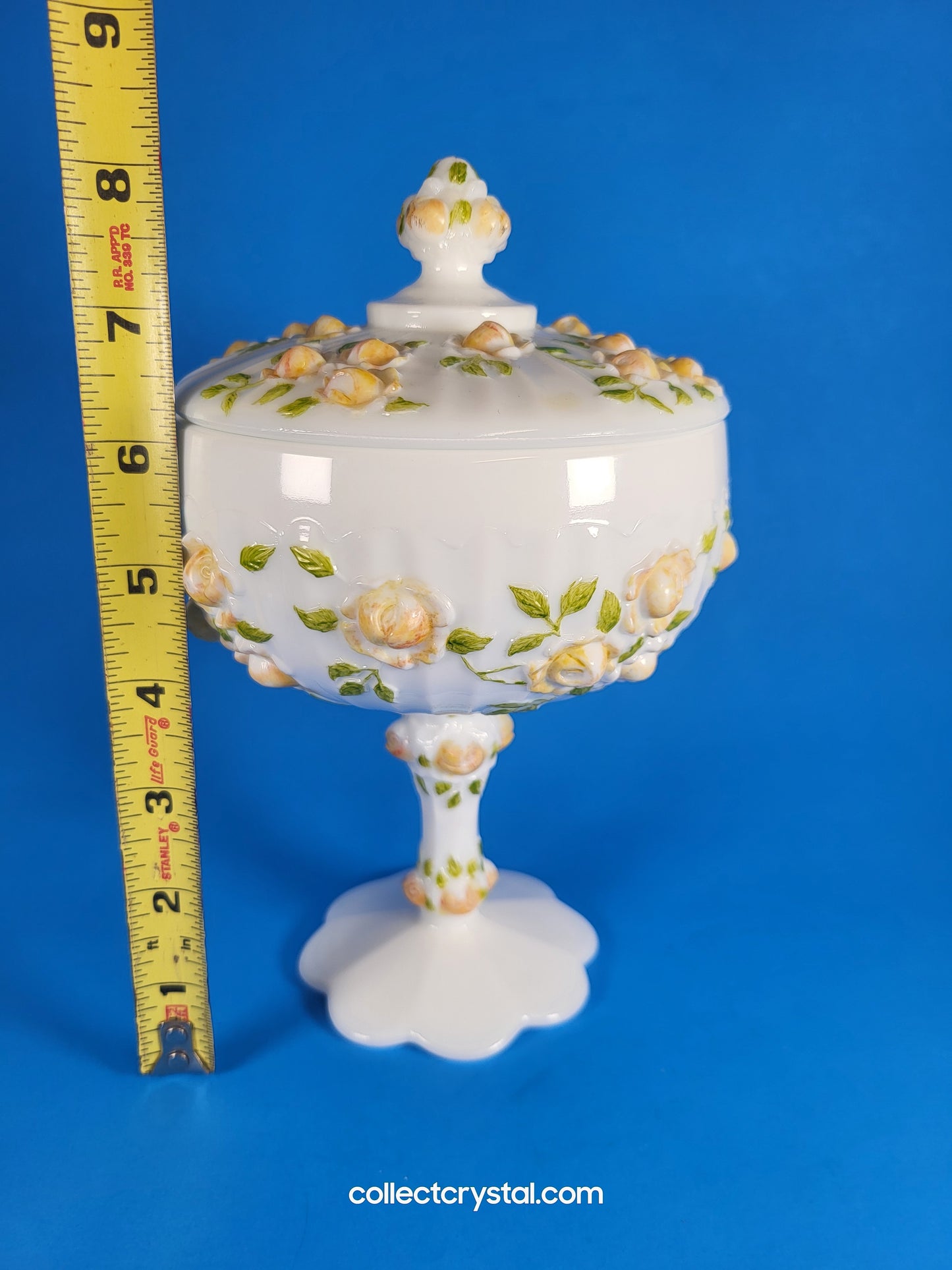 Fenton milk glass hand painted candy dish with lid