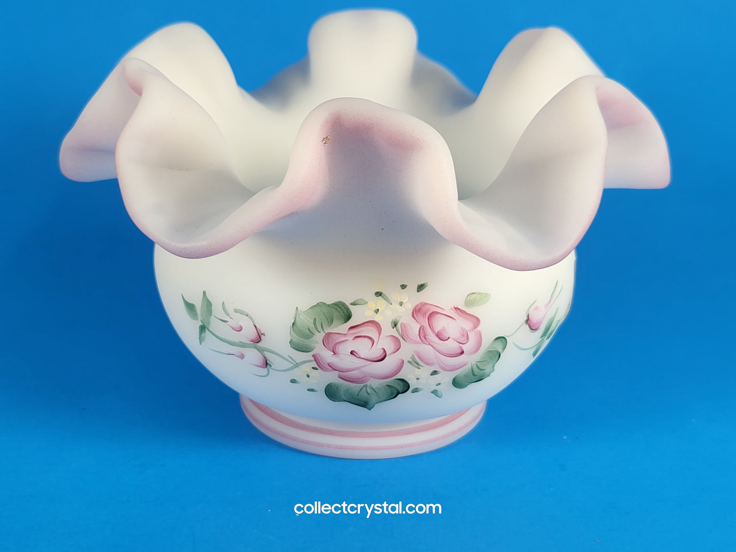 Fenton Ruffled Pink flower vase bowl hand painted