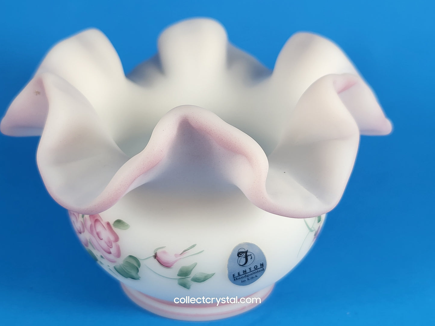 Fenton Ruffled Pink flower vase bowl hand painted