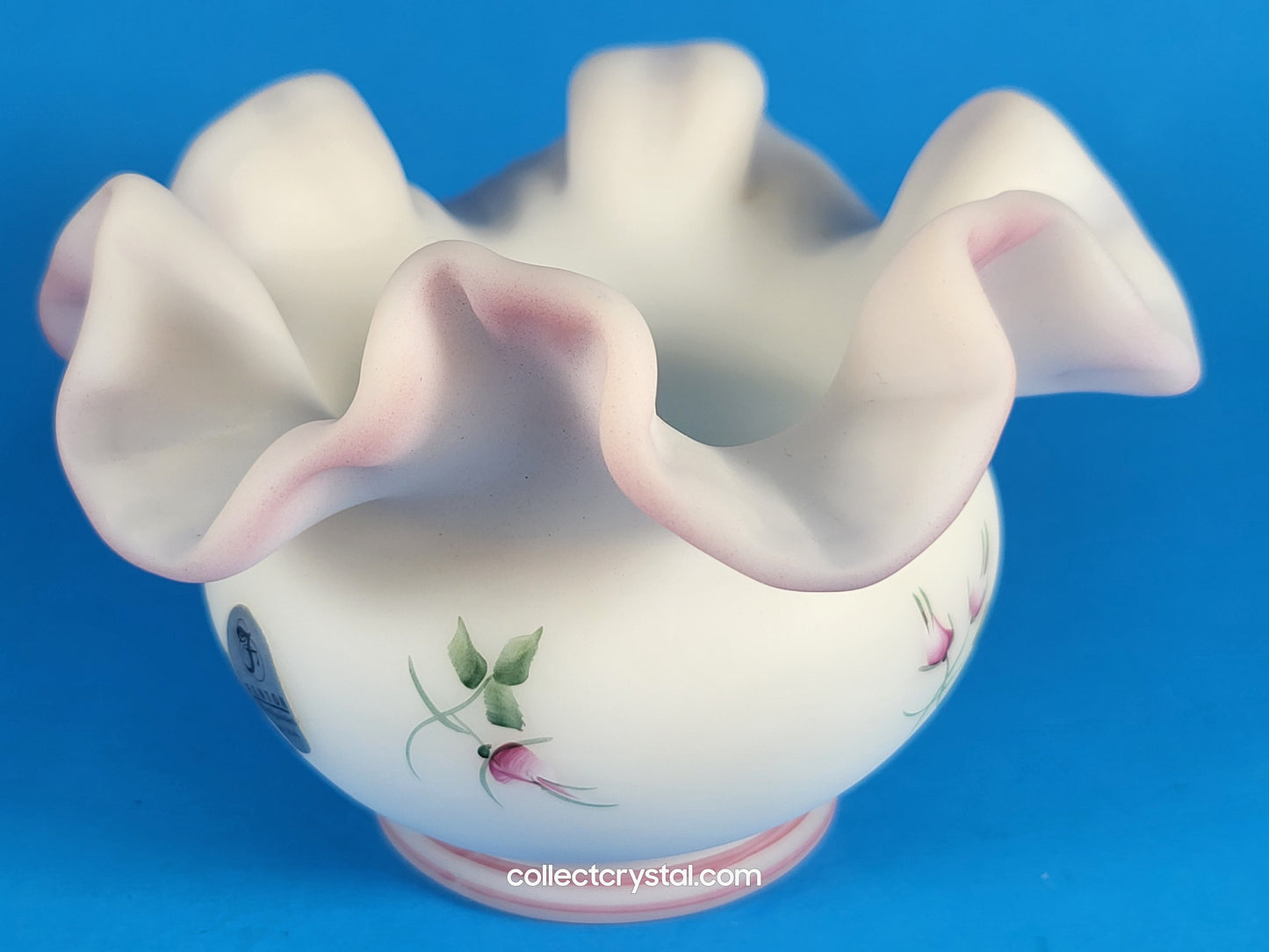 Fenton Ruffled Pink flower vase bowl hand painted