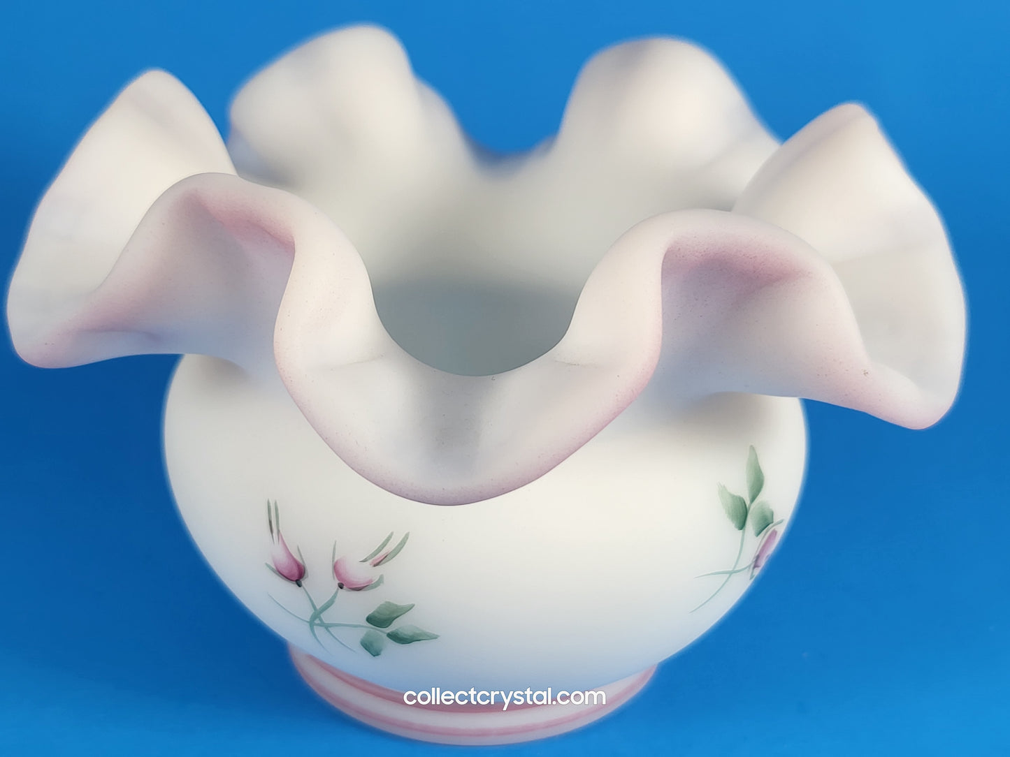 Fenton Ruffled Pink flower vase bowl hand painted