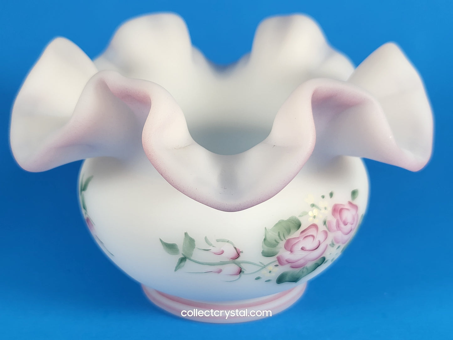 Fenton Ruffled Pink flower vase bowl hand painted