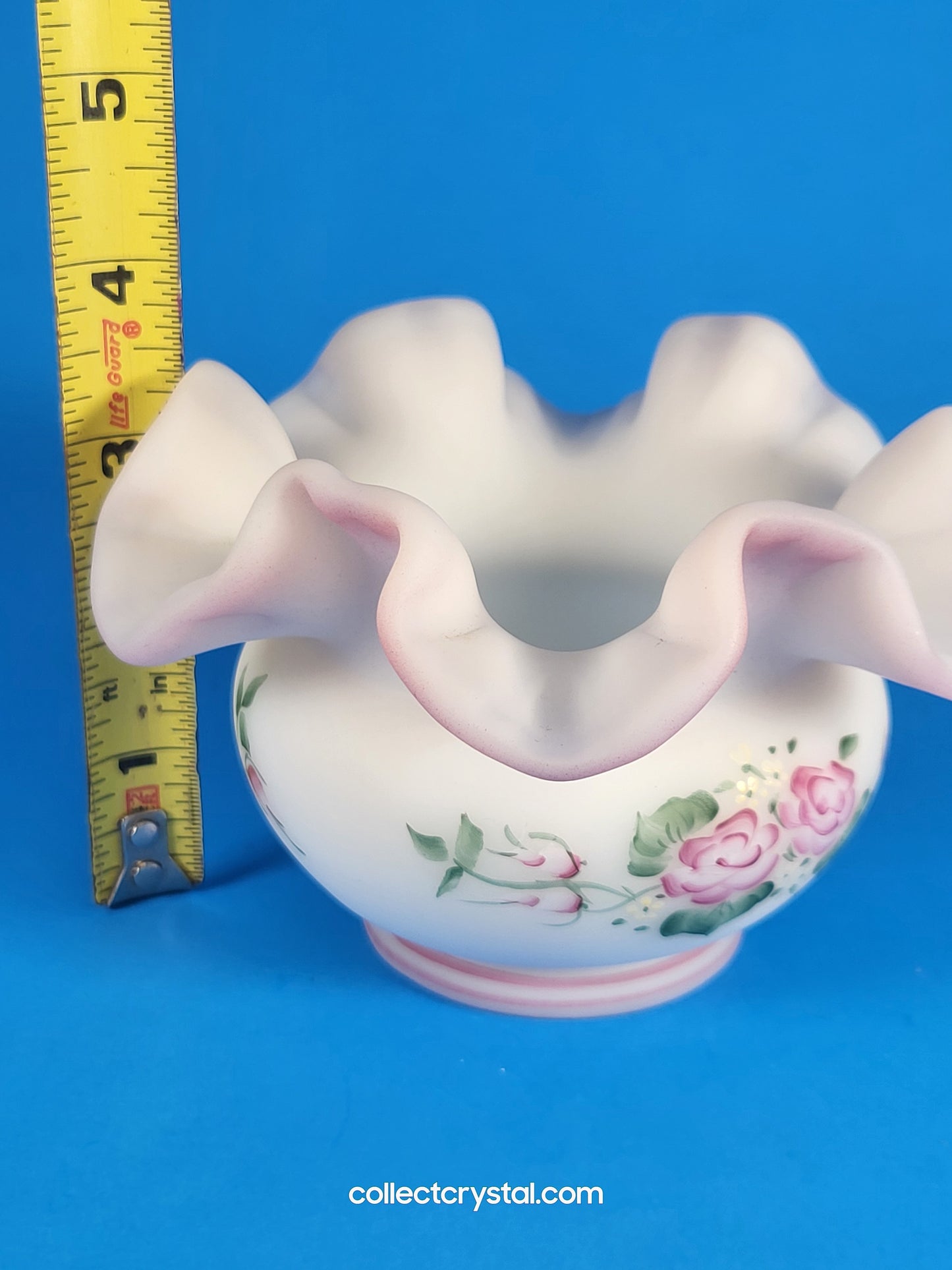 Fenton Ruffled Pink flower vase bowl hand painted