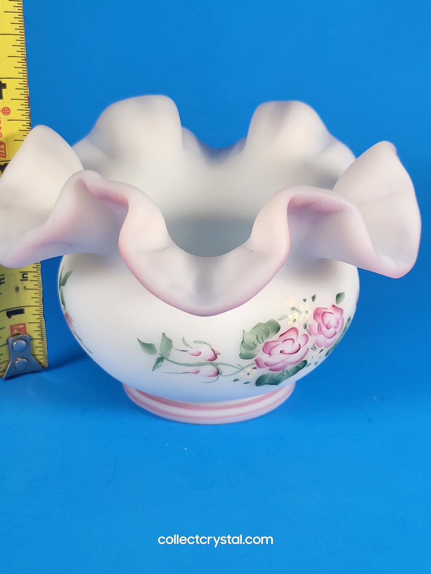 Fenton Ruffled Pink flower vase bowl hand painted