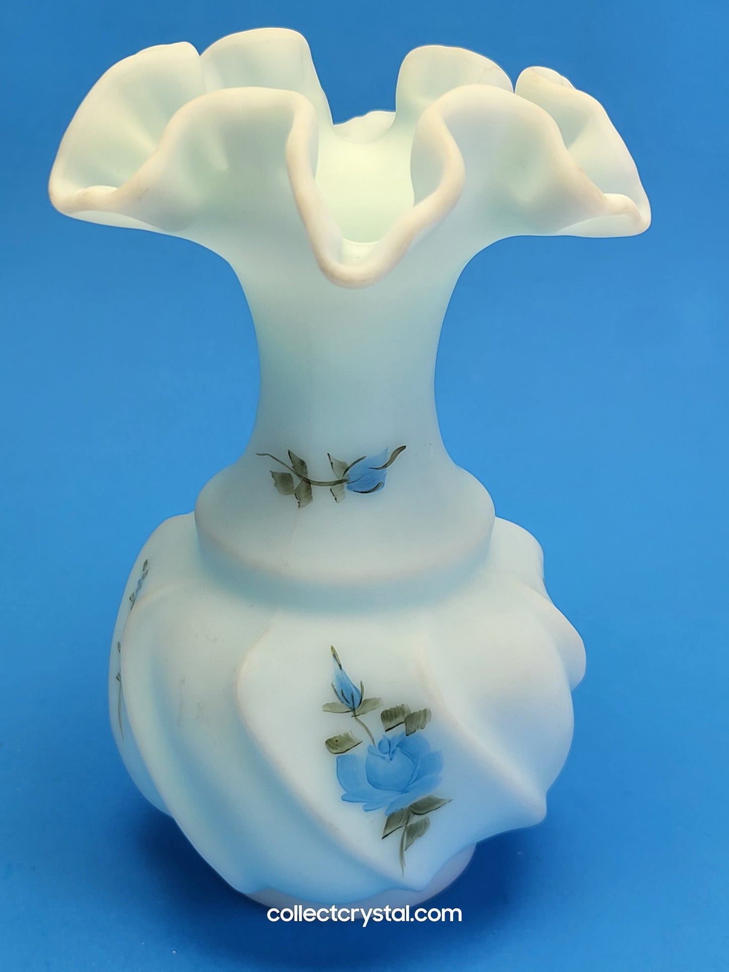 Fenton Blue Bud Vase hand Painted