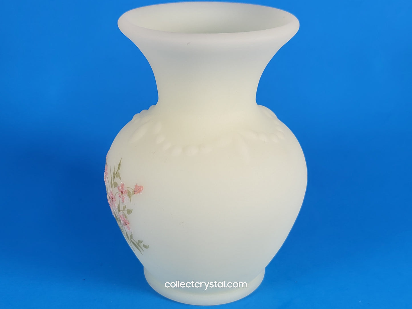 Fenton custard bud vase hand painted pink flowers