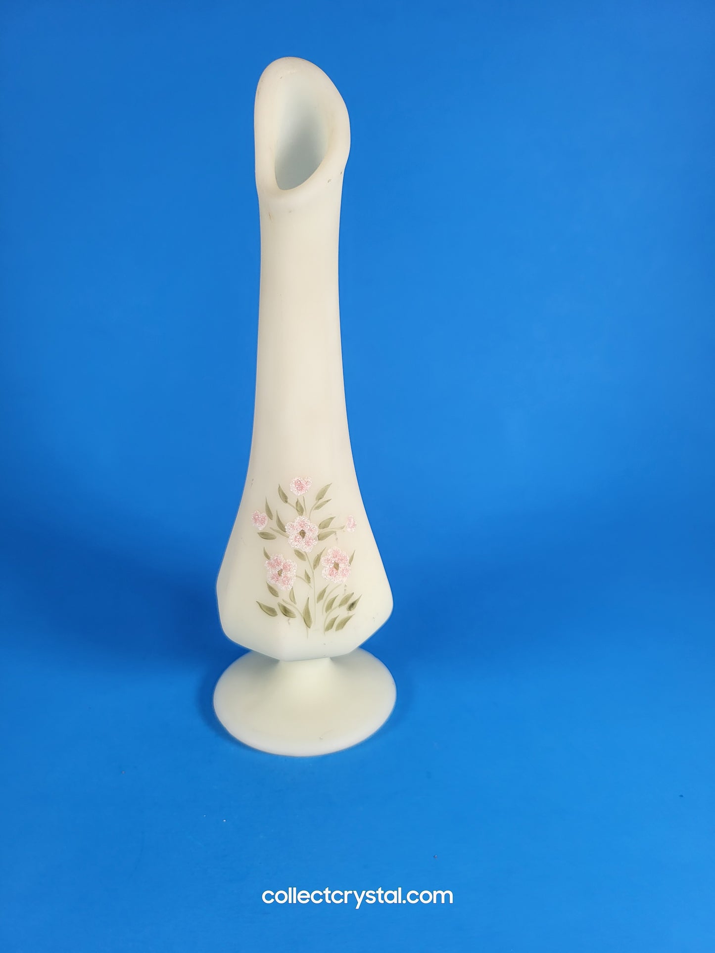 Fenton custard bud vase hand painted pink flowers
