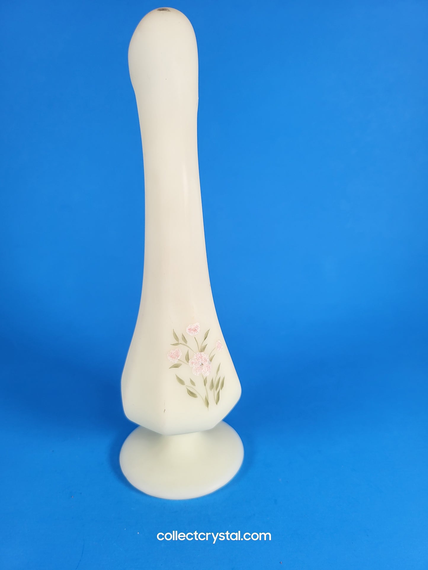 Fenton custard bud vase hand painted pink flowers