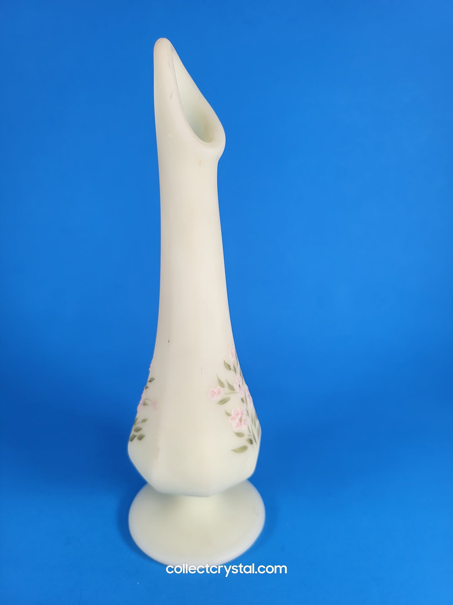 Fenton custard bud vase hand painted pink flowers