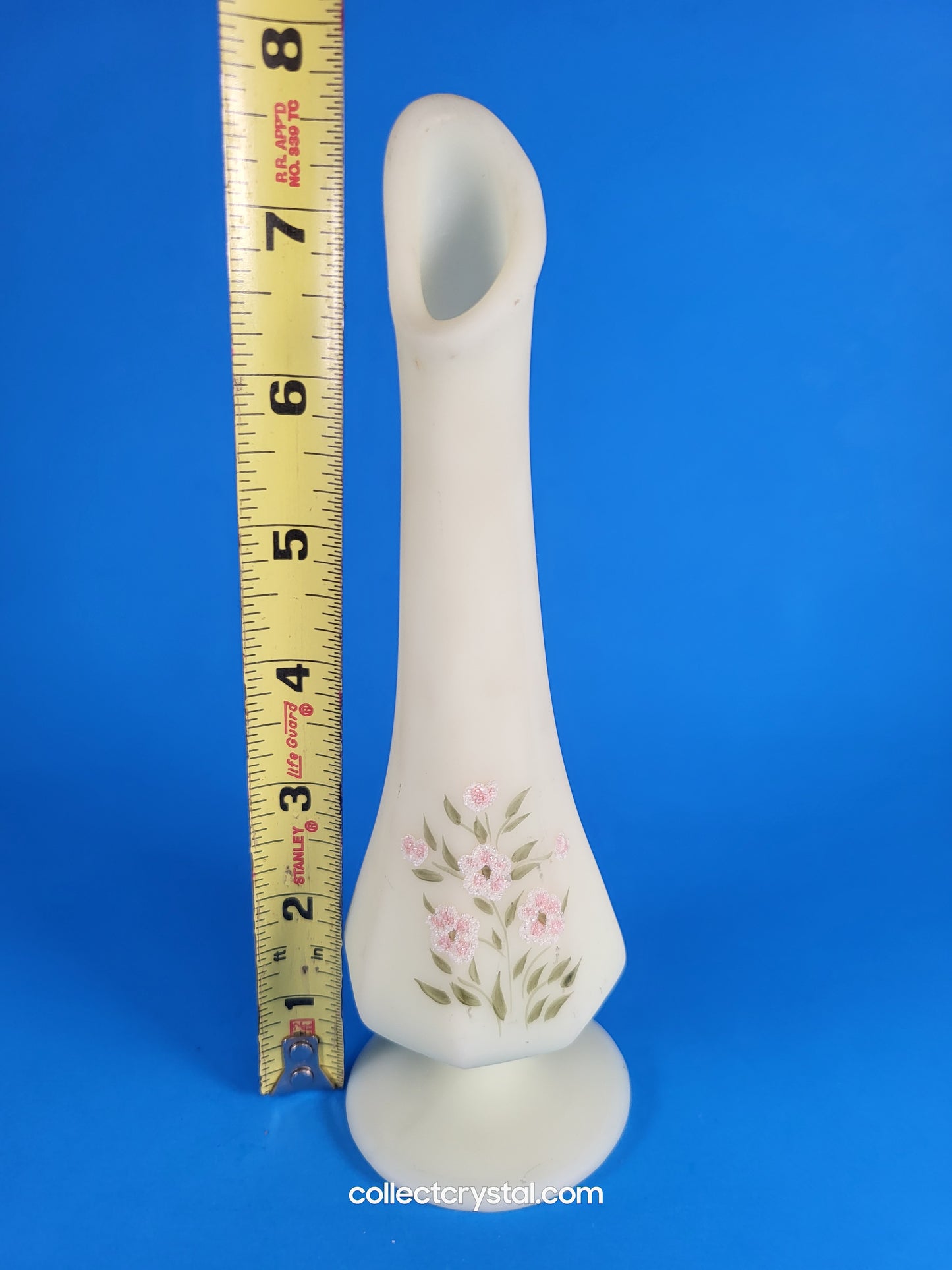 Fenton custard bud vase hand painted pink flowers