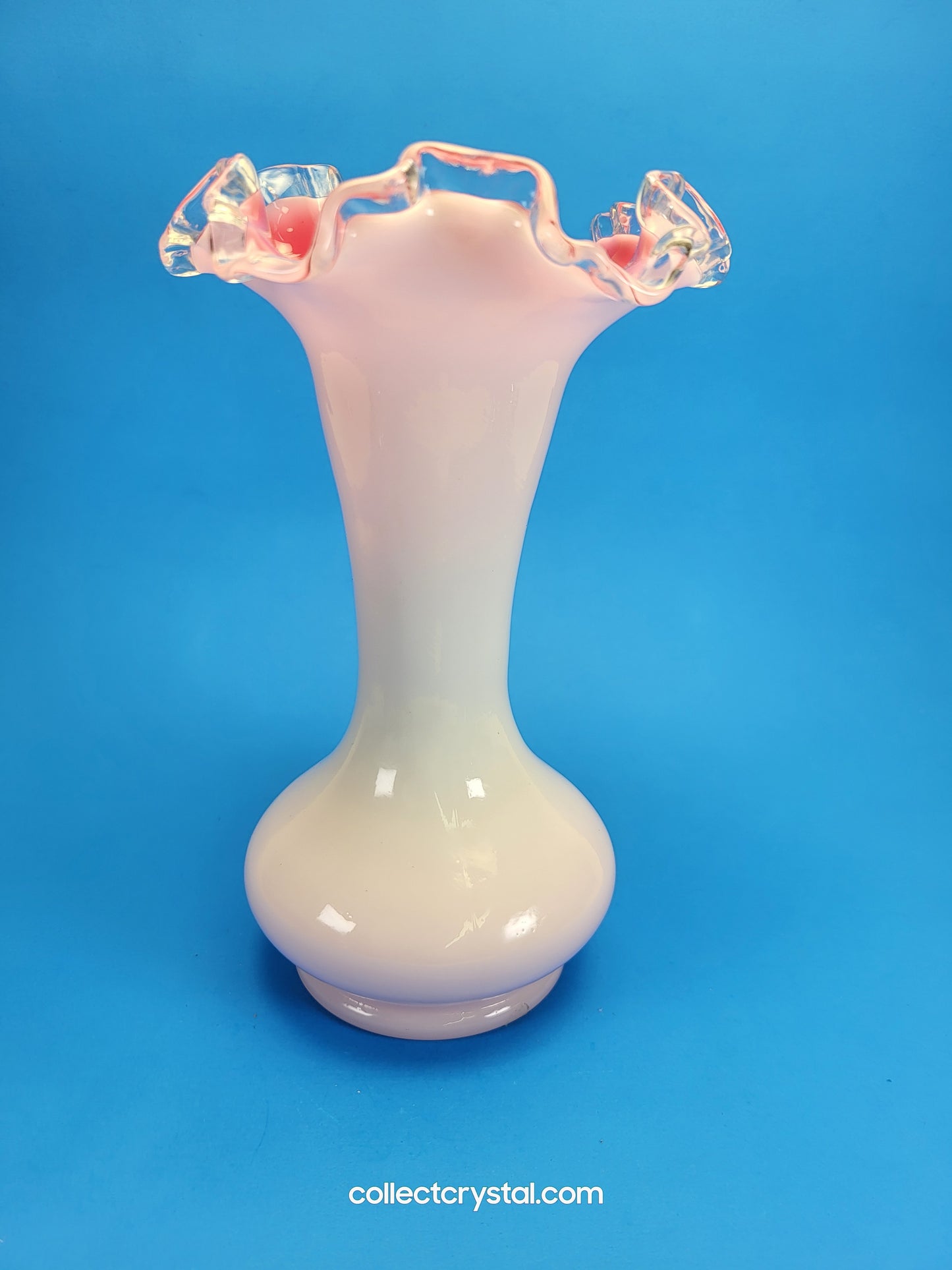 Fenton ruffled tall milk glass and pink interior