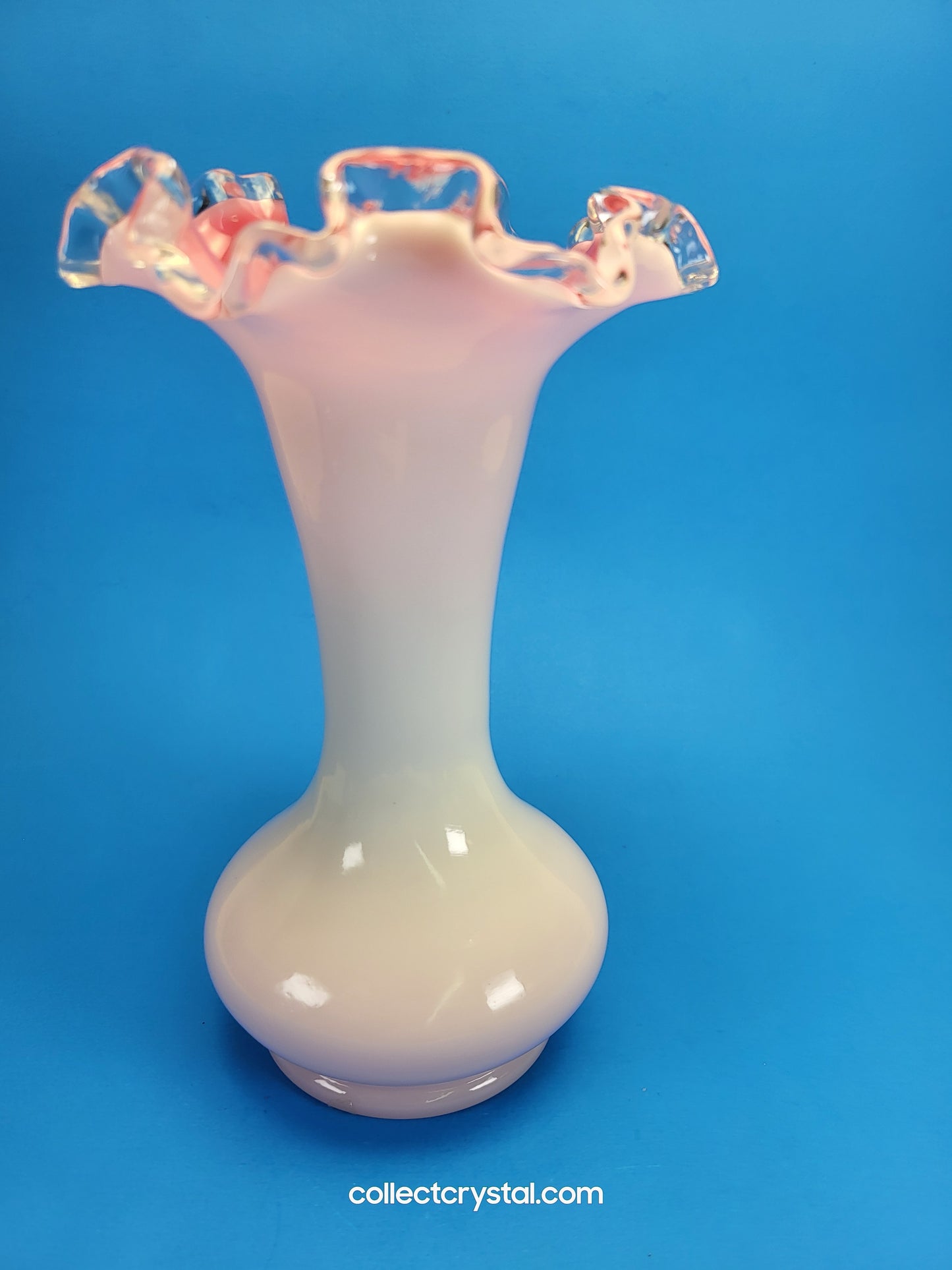 Fenton ruffled tall milk glass and pink interior