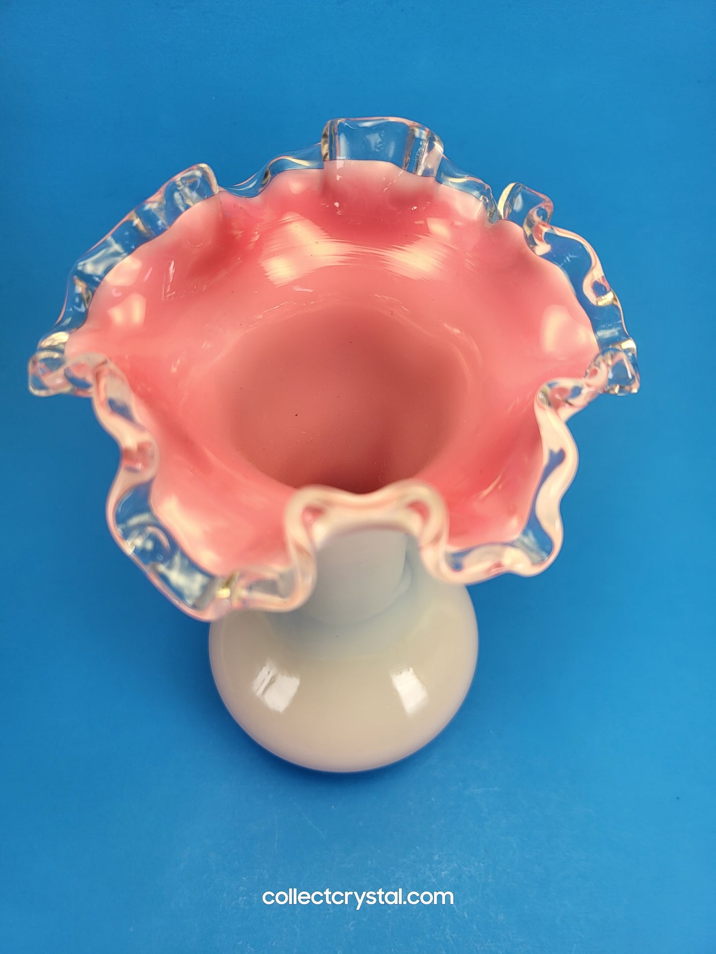 Fenton ruffled tall milk glass and pink interior