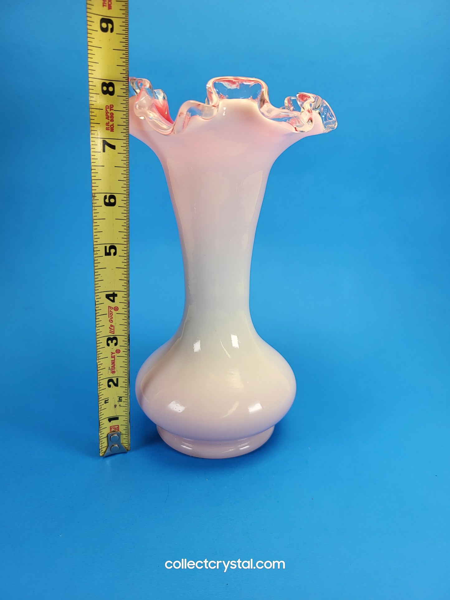 Fenton ruffled tall milk glass and pink interior