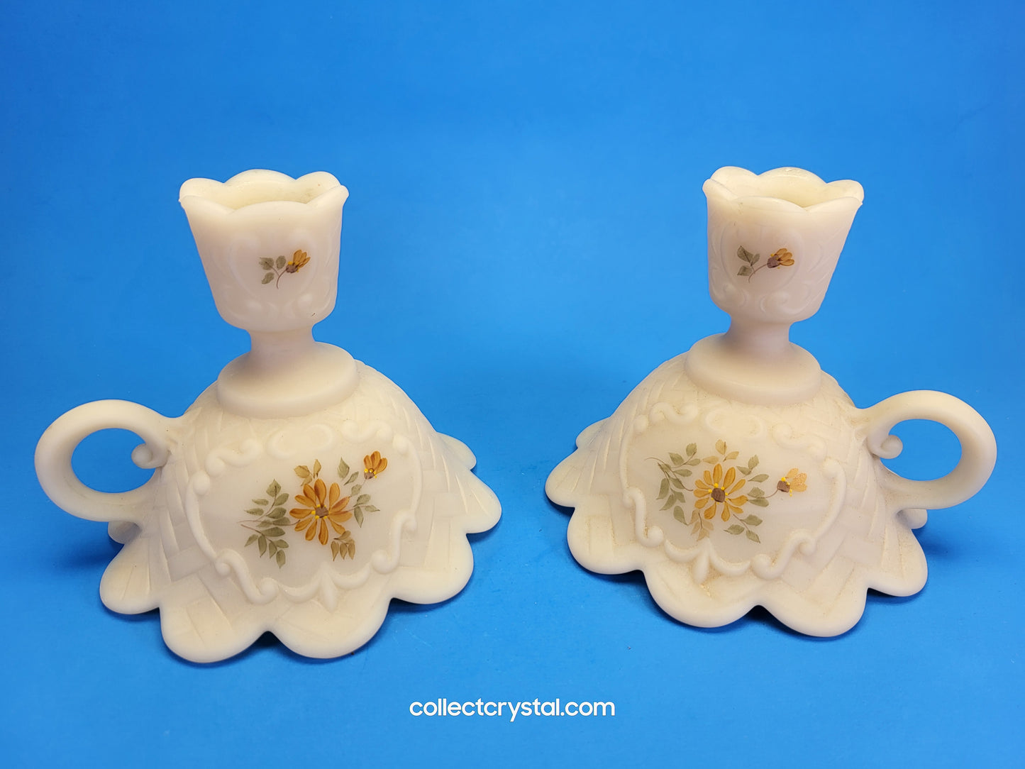 Fenton Cameo Satin Hand Painted Candle Stick holders
