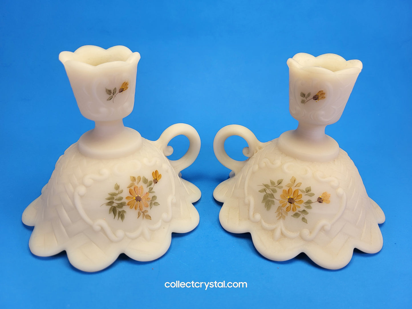 Fenton Cameo Satin Hand Painted Candle Stick holders
