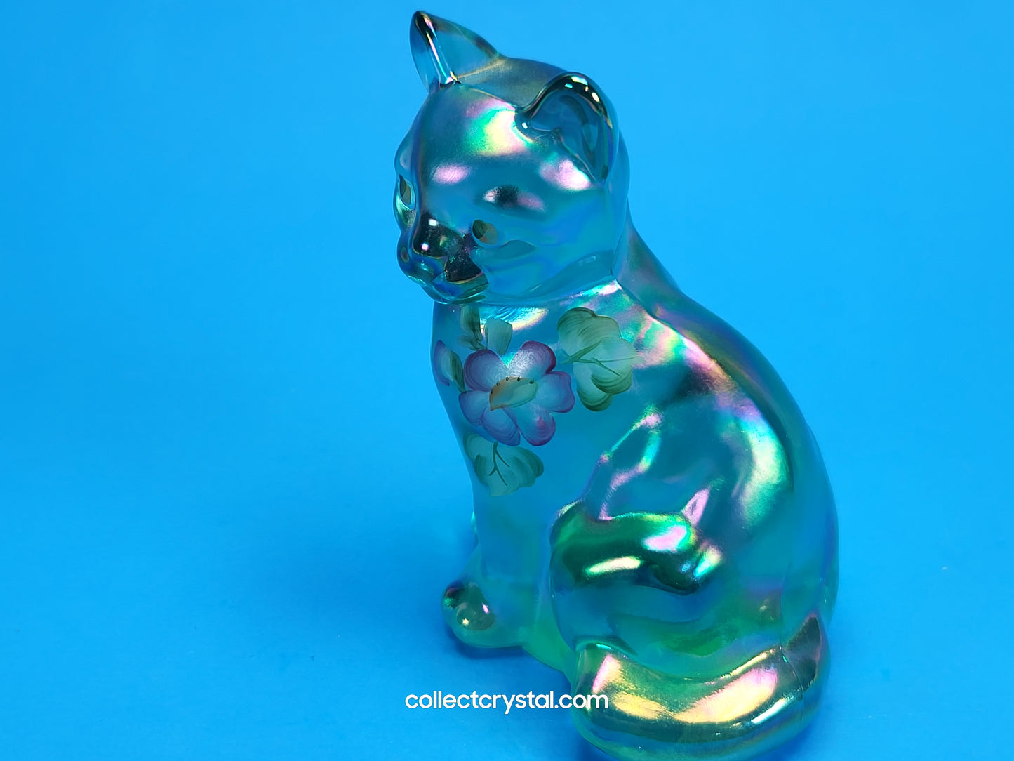 Fenton Green aurora Borealis cat hand painted