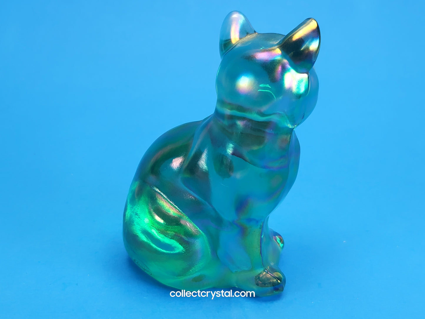 Fenton Green aurora Borealis cat hand painted
