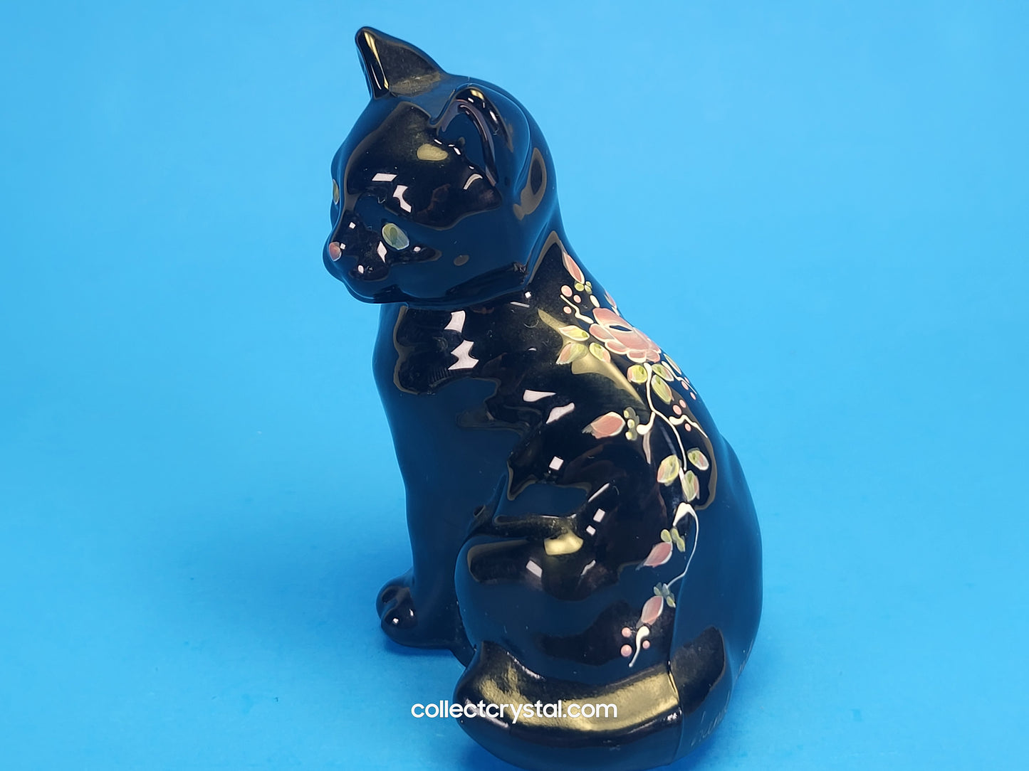 Fenton Black hand painted cat