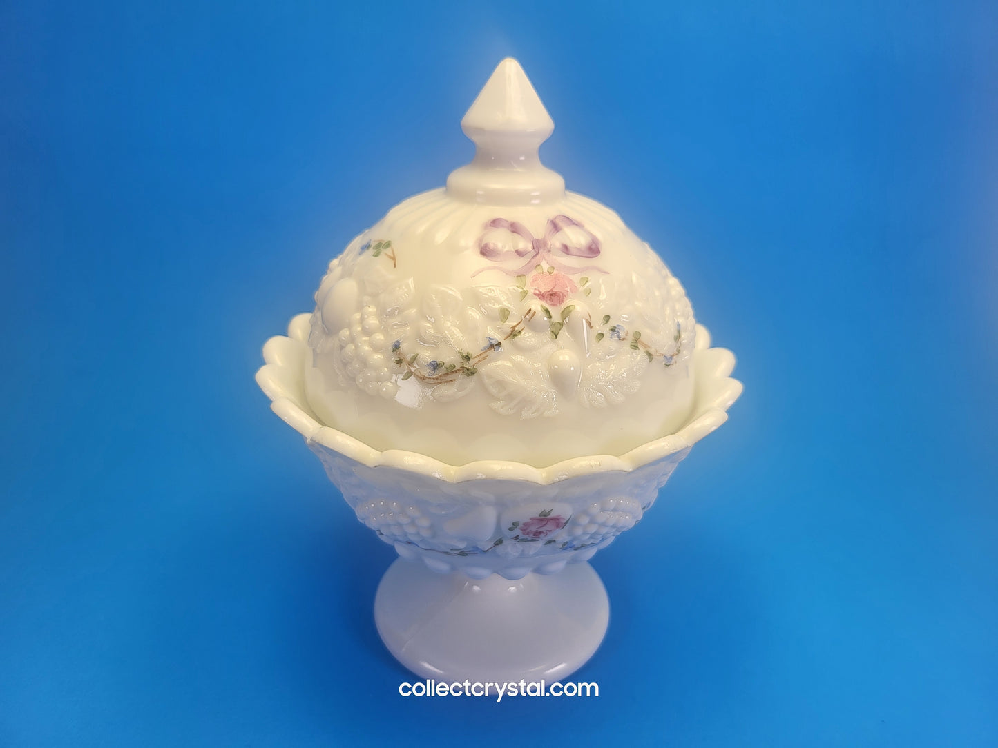Cover Hand Painted Candy Dish Milk glass