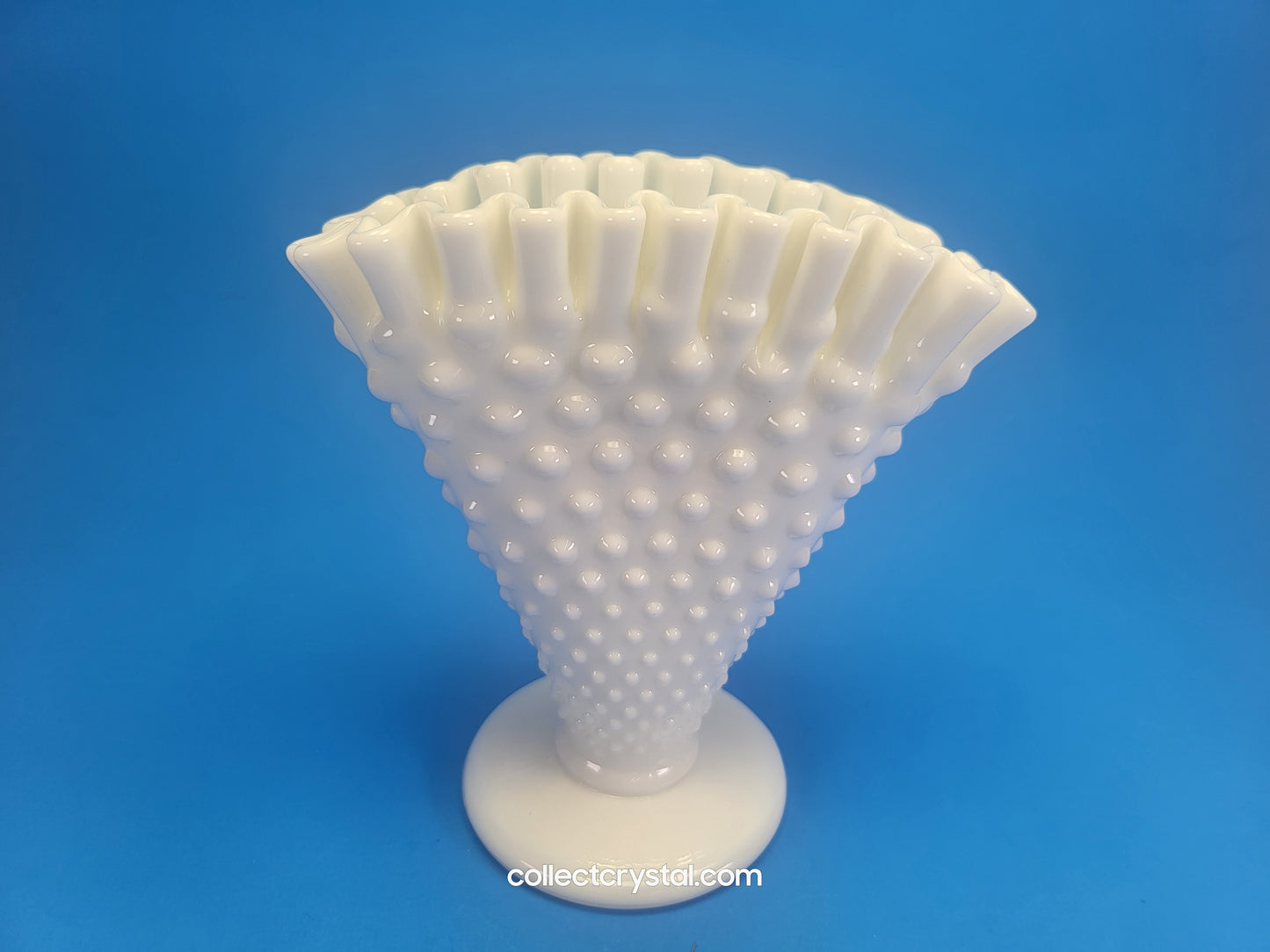 Fenton pair of Milk Glass Hobnail Fan Vases