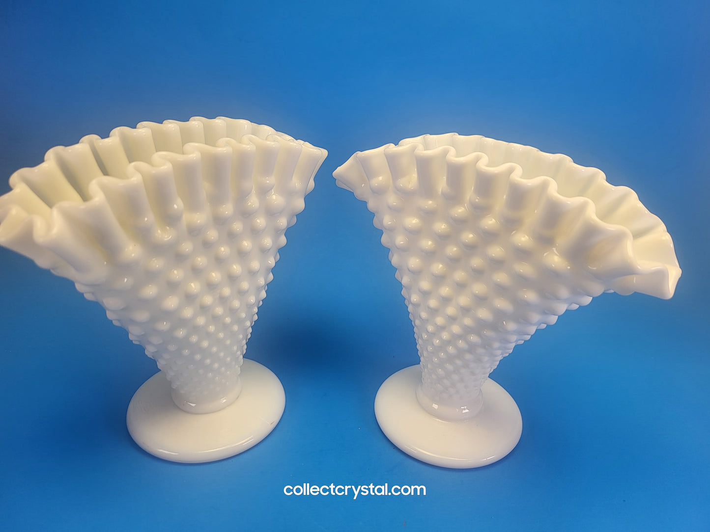 Fenton pair of Milk Glass Hobnail Fan Vases