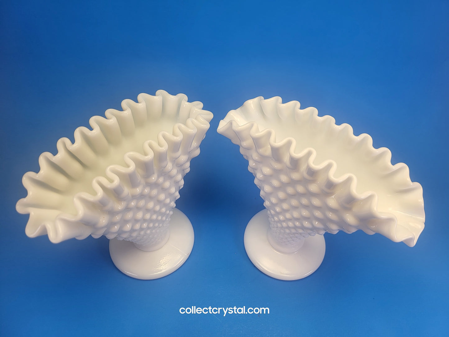 Fenton pair of Milk Glass Hobnail Fan Vases