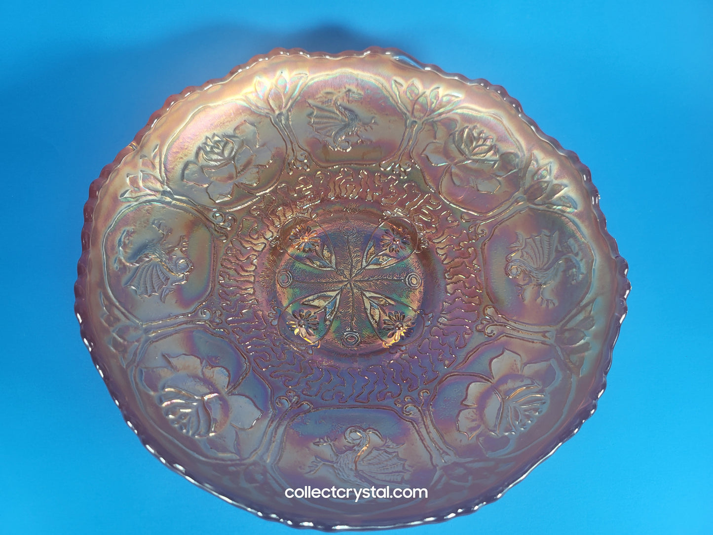 Fenton Carnival Glass Orange Dragon and Lotus Bowl