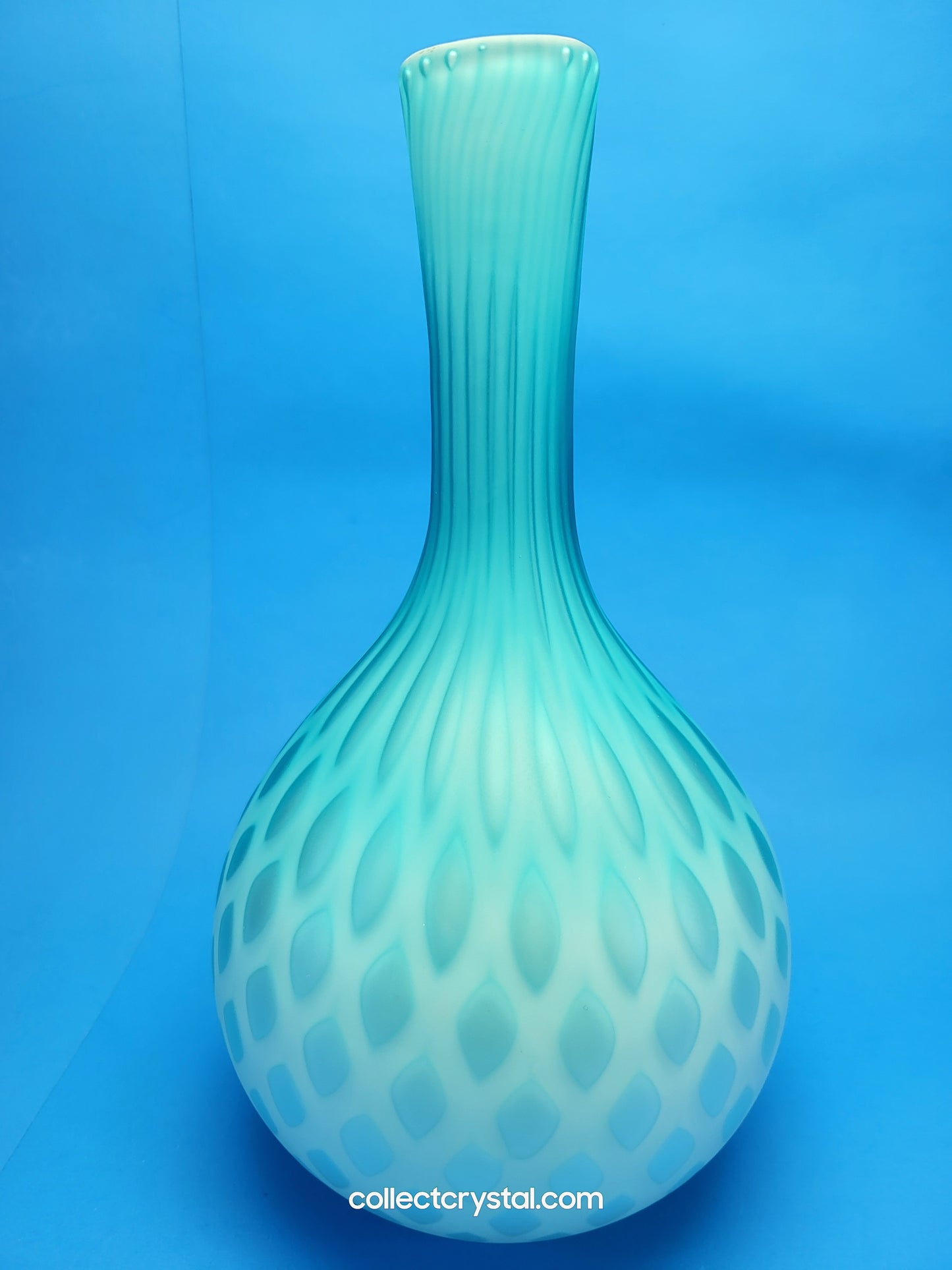 Victorian Glass Blue Quilted Vase Tall MCM Airtrapped Teardrop Vase Ambray