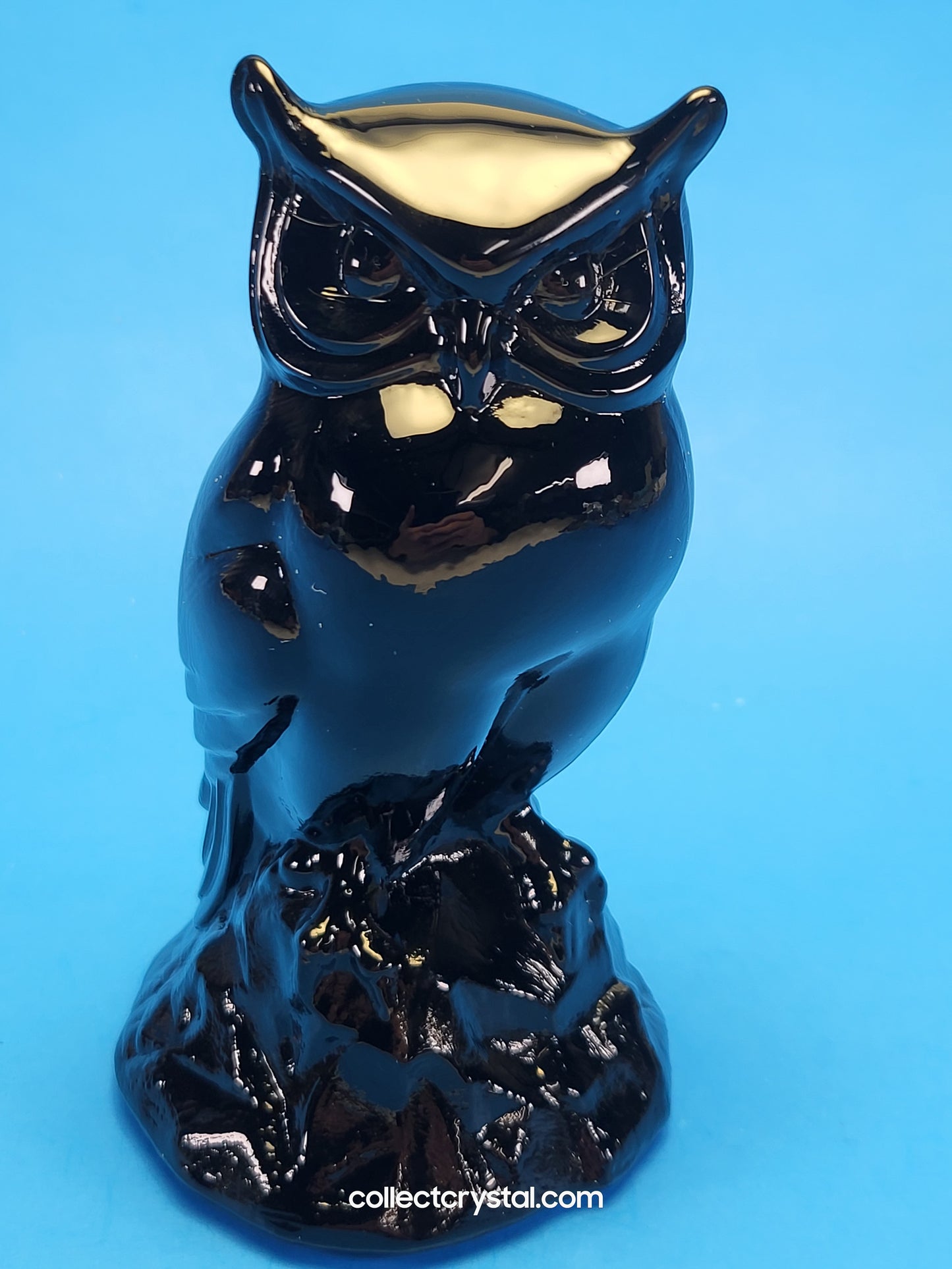 Fenton Glass Owl Figurine - ebony black satin