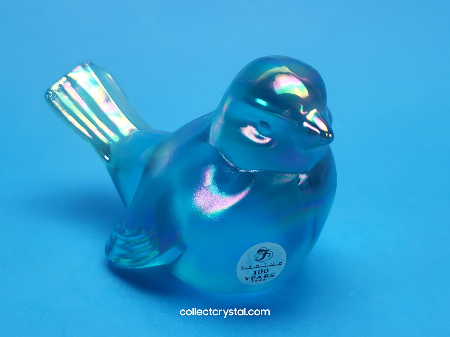 Fenton Blue Iridescent Carnival Glass Flowers Song Bird