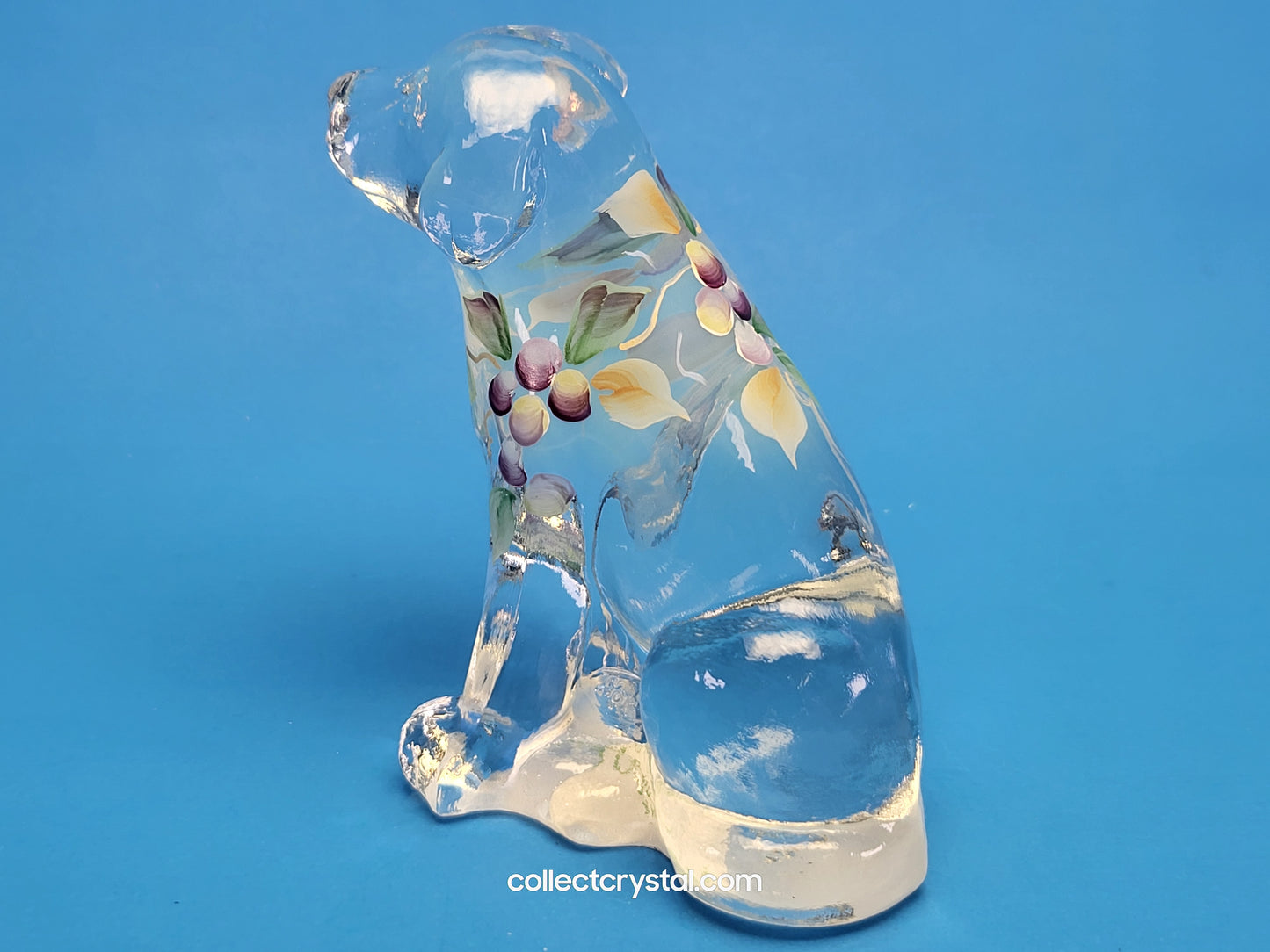 Fenton Opalescent Glass Labrador Dog Hand Painted Floral Signed C. Hall