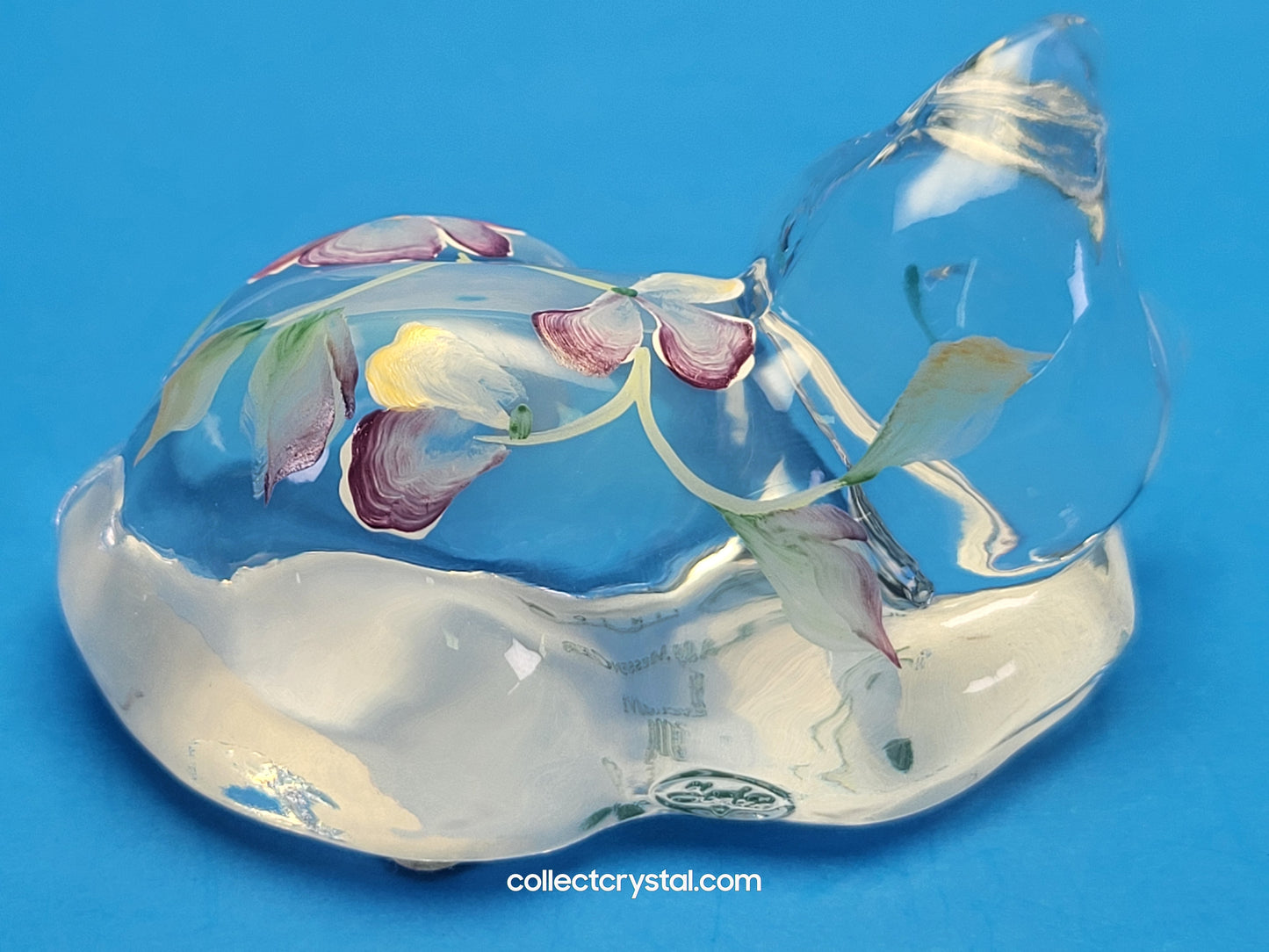 Fenton French Opal Satin Hand Painted Cat lying Glass Messenger 2004 Exclusive
