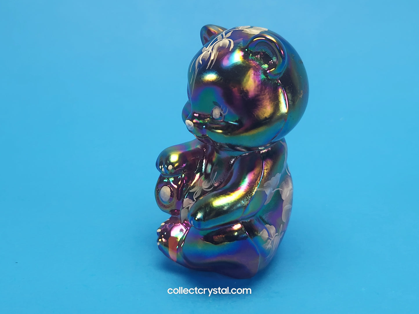 FENTON RED CARNIVAL GLASS SITTING BEAR hand painted signed K. Sponsler FIGURINE