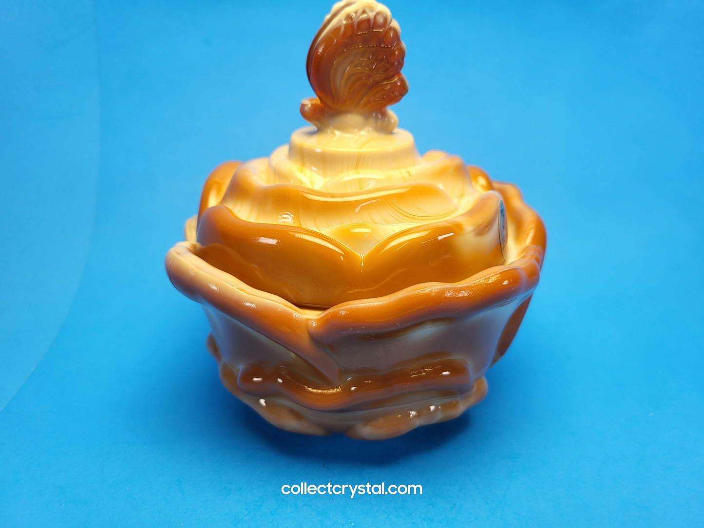 Fenton Chocolate Slag Bon Bon Candy rose petal Dish with butterfly finial lid