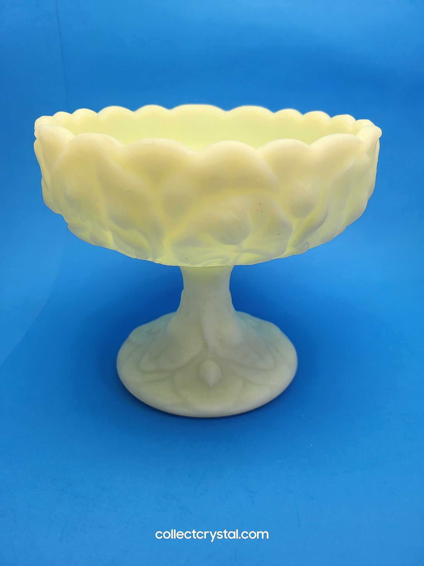 Fenton Water Lily Tulips Uranium Custard Glass Compote Candy Dish