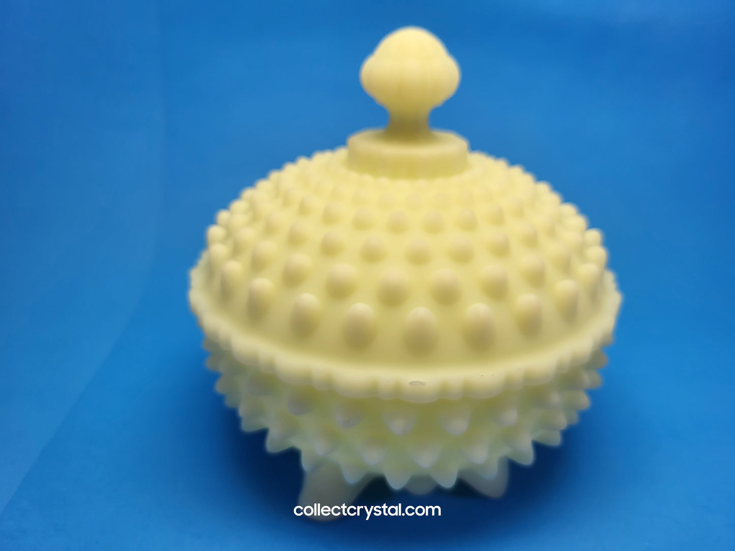 Fenton Custard Raised Hobnail covered Candy dish Uranium glass glows