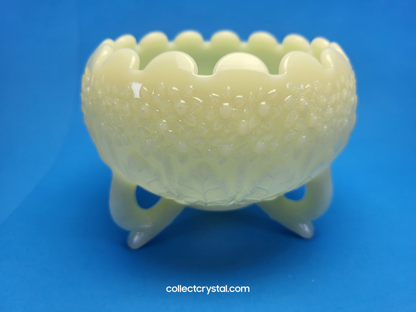 Fenton Custard Satin Uranium Footed Bowl or Candy dish ruffled top
