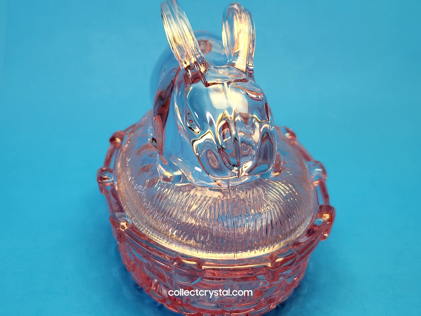 FENTON PINK CARNIVAL GLASS BUNNY RABBIT ON NEST EASTER FIGURINE
