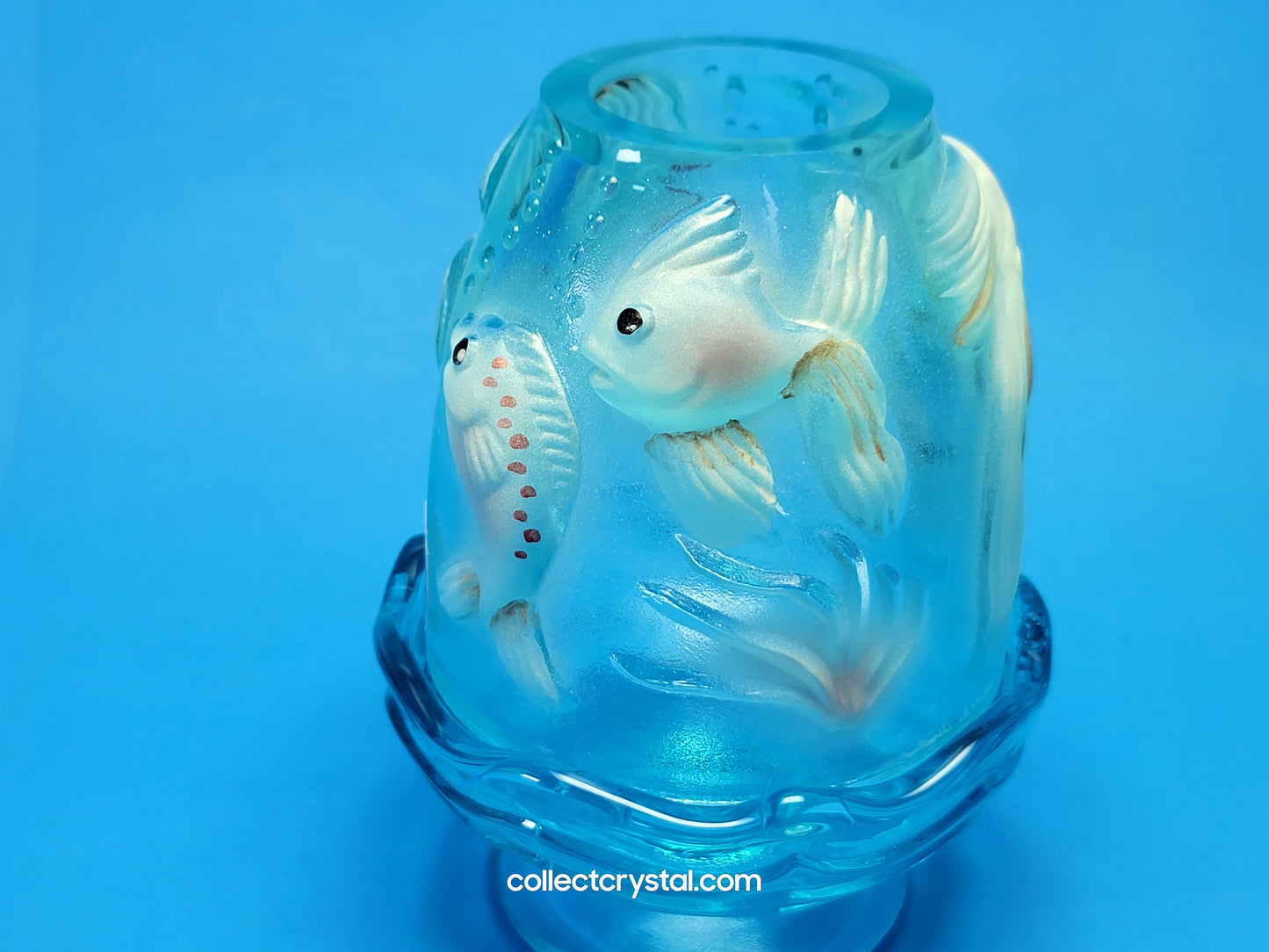 Fenton Blue Koi Fish Fairy Hand Painted Signed M. Olmsted