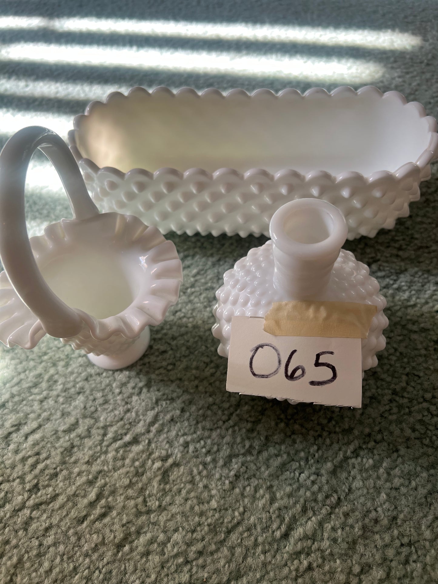 Depew # 65 Fenton milk glass 3 piece set